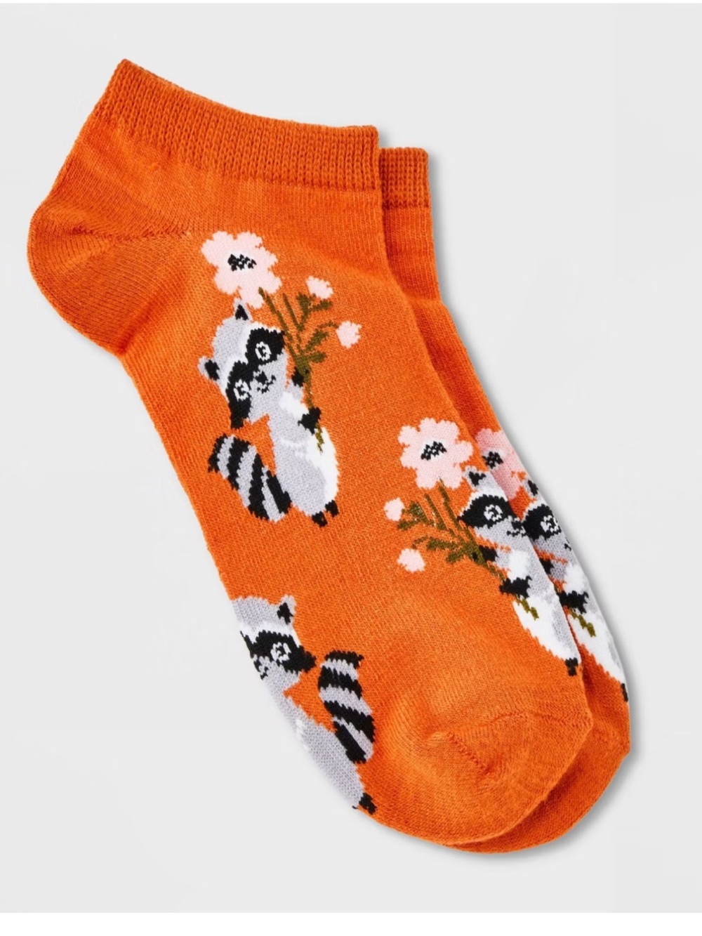 Women’s Orange Raccoon low cut Socks - Cute Floral Design